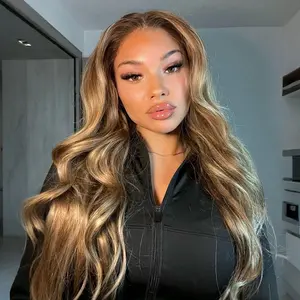 OQ HAIR Ash Blonde Honey Highlight Color Body Wave Wear Go Wig 7x5 Pre Cut Glueless Human Hair Wigs Pre Colored For Woman Beginner Friendly Wig