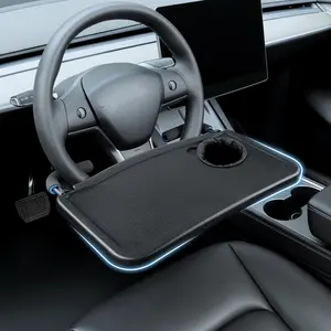 Canvcle Stable Portable Steering Wheel Desk Car Laptop Table Food Tray with Cup Holder Adjustable Hook Length Universal Fit for All Vehicles Black ABS Material for Road Trips Work Meals Travel Essentials