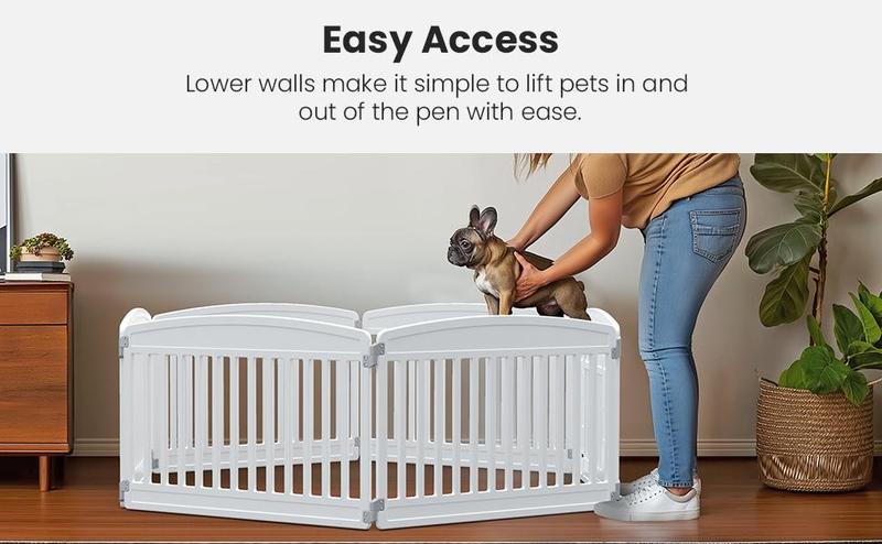 Plastic Pet Playpen, Durable Puppy Playpen with Lockable Door and Non-Slip Bottom, Portable Indoor Outdoor Puppy Pen