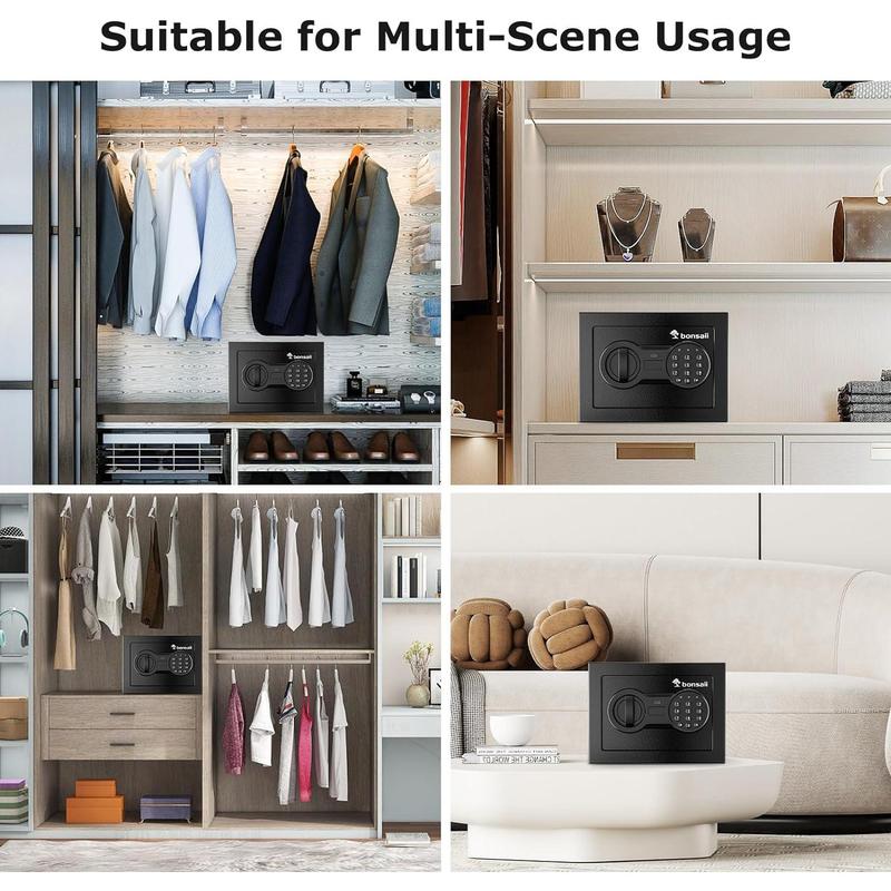 Bonsaii Safe for Home,0.18-1.20 Cubic Feet Security Safe with Fireproof Bag,Digital Keypad and Key,Large Safe for Documents&Cash&Jewelry