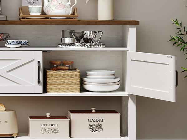 HOOBRO Farmhouse Console Table with Storage, 47.2" Long Entryway Table, White Sofa Table with Doors and Cabinets, Narrow Sofa Table Behind Couch, for Hallway, Foyer, White and Walnut