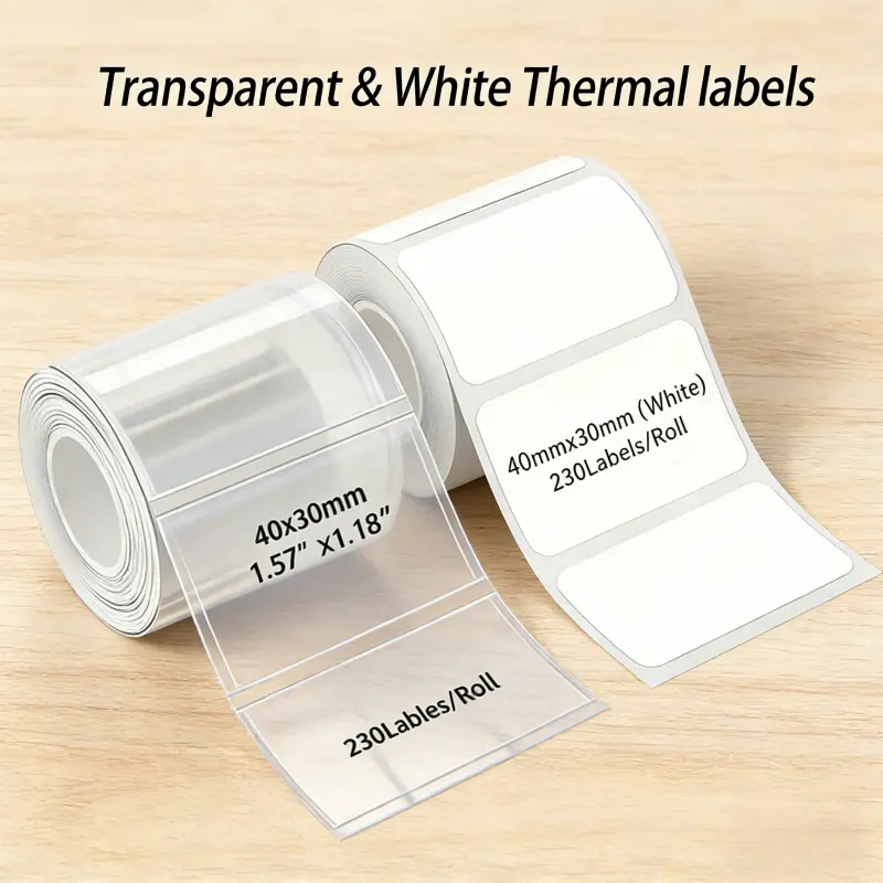 460 sheets/2 rolls, multi-size transparent white combined thermal label paper, Direct Thermal Labels, sizes: 40x30mm/50x30mm, laminated self-adhesive paper, suitable for M110/M220/SK58/P50 portable printers, Thermal Printing Labels