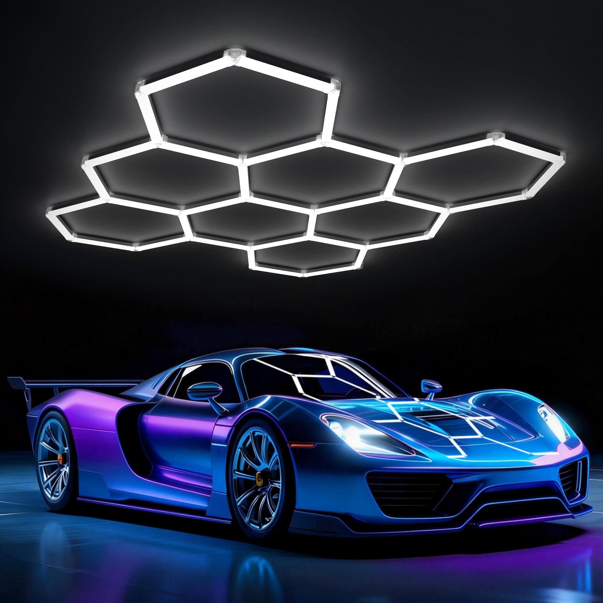 IPACKORIN Hexagonal Ceiling Light, Honeycomb Ceiling Light,Ultra Bright Honeycomb Lights, Hexagonal Garage Lights for Shops Supermarkets Shopping Malls Car Shows Basements Gymnasiums,  stockup mothersday