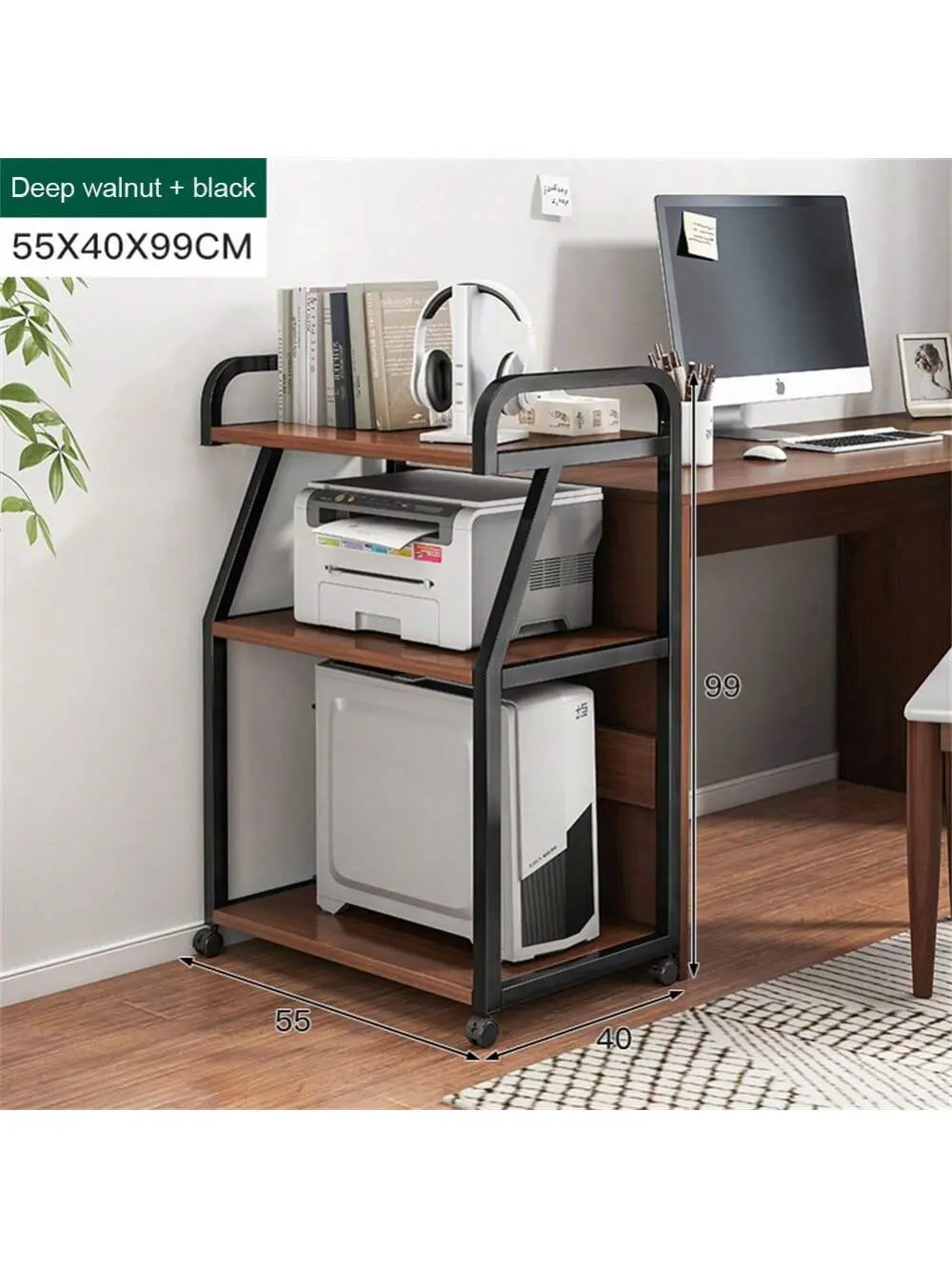Gaomon 3-Tier Large Rolling Printer Stand with Wheels - Practical Desktop Stand, Stable Tabletop, Sturdy Computer Desk, Multifunctional Indoor Furniture for Home Office 3D Printer, Heat Press