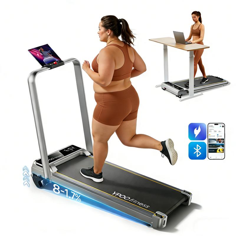 YPOO 300 lbs Slim Walking Pad with Manual Incline, Easy Home Cardio Treadmill for Walking and Light Jogging, Bluetooth App Tracking, Quiet and Compact Design for Small Spaces Foldable Walking Pad with Handle