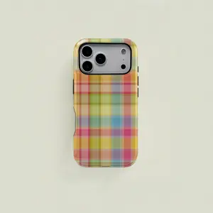 Colorful Plaid Pattern Retro Square Phone Case, Candy Color Print, Durable Two-In-One Protection, Fits iPhone 17-12 Pro, Samsung S25-S22 Ultra Series Compatible with Samsung Galaxy S25