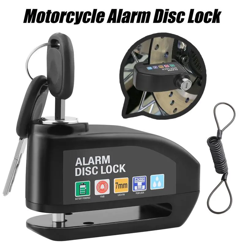 110dB Loud Alarm Zinc Alloy Safety Brake Disc Lock - Waterproof Anti-Theft Accessory for Motorcycle, Bike, Scooter with 5ft Reminder Cable & Carry Pouch, Scooter Locks Anti Theft