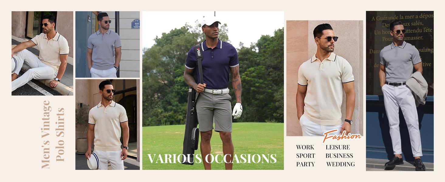 COOFANDY Men's Knit Polo Shirts Casual Short Sleeve Button Down Golf Polo Shirts Vintage Collared T Shirt