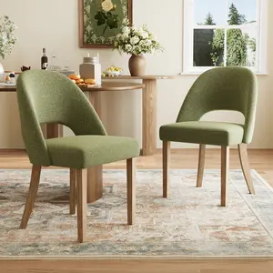 【Set of 2】ABCASA Modern Chenille Dining Chairs, Upholstered Solid Wood Farmhouse Kitchen Chairs, Comfy Mid-Century Chairs for Kitchen Dining Room & Small Spaces