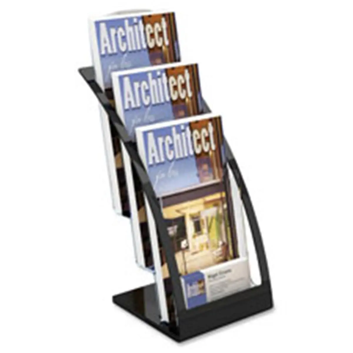 212 MAIN 3-Tier Magazine Holder, Contemporary Look Curved Form Open View Literature Display, 6.94 in. x 11.25 in. x 13.94 in. Black Home Organizer Storage Rack