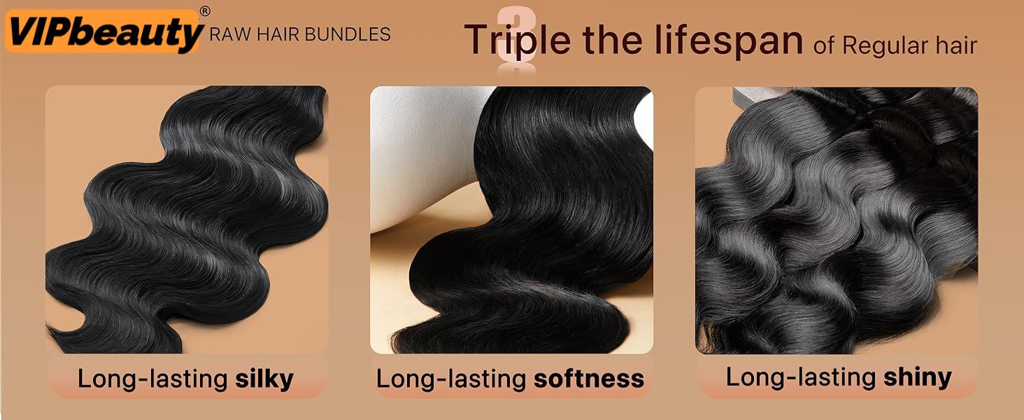 VIPbeauty Body Wave Bundles 10-32 Inch 100% Unprocessed Brazilian Virgin Hair 3 Bundles Human Hair Natural Colour Extensions Quick Weave