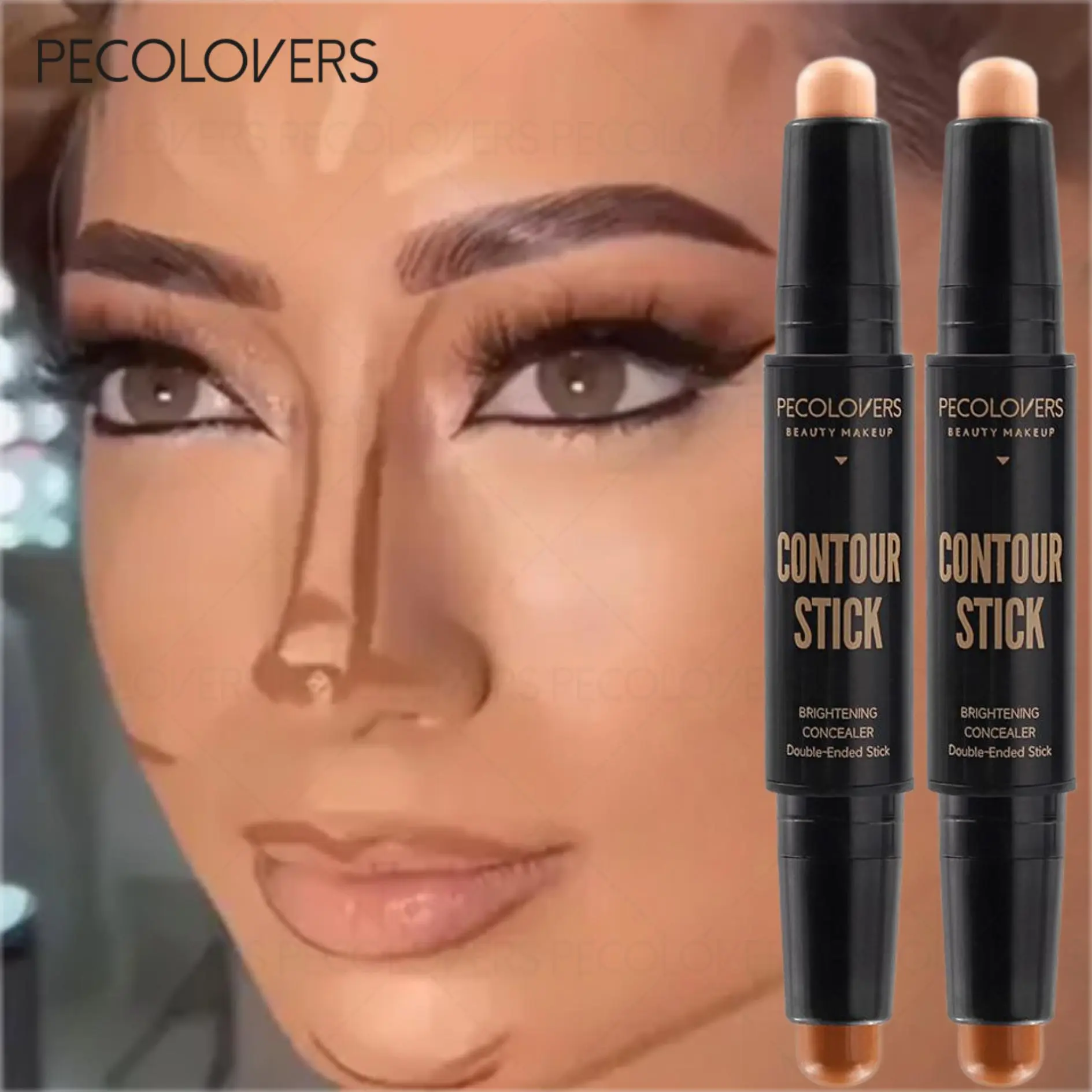 2 Pcs Long-Lasting Makeup Contour Stick, Concealing & Contouring, Longwear Concealer, Dark Circle Cover & Face Brightening, All Day Coverage