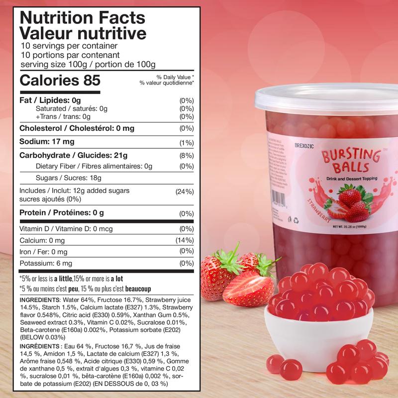 HOT!!! BREXONIC Boba Pearls Popping Bursting Boba, Tapioca Pearls For Bubble Tea (Strawberry , 2 LB 1 Pack)