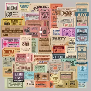 100 Pcs Vintage Ticket Sticker Pack - Retro Admit One Cinema & Museum Ephemera Decals for Junk Journal Scrapbooking Bujo Planners