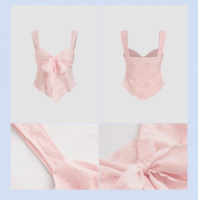 Cider Women's Lace Sweetheart Bowknot Tank Top, Comfort Floral Cut-Out Cami for Summer School to Party & Vacation Outfits, Cute Sleeveless Blouses