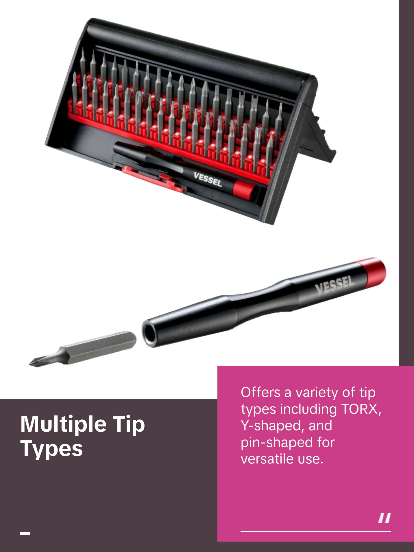 Vessel Tools 9836 Precision Screwdriver & Interchangeable Bit Set, 36 Pc.