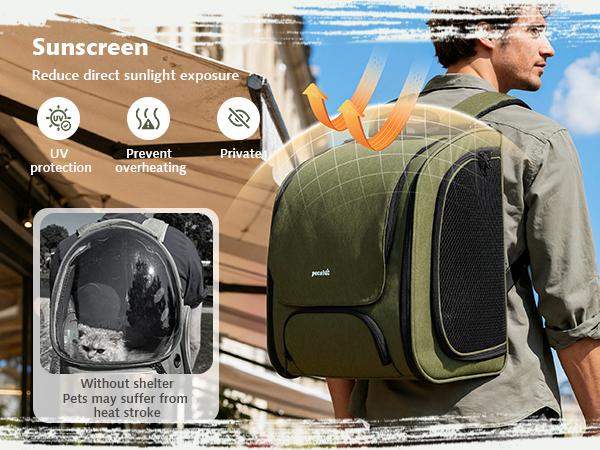 Pecute Cat Backpack Carrier Large Space Bubble Design for Travel Green Gray Khaki Ideal for Cat Lovers Animal Carrier
