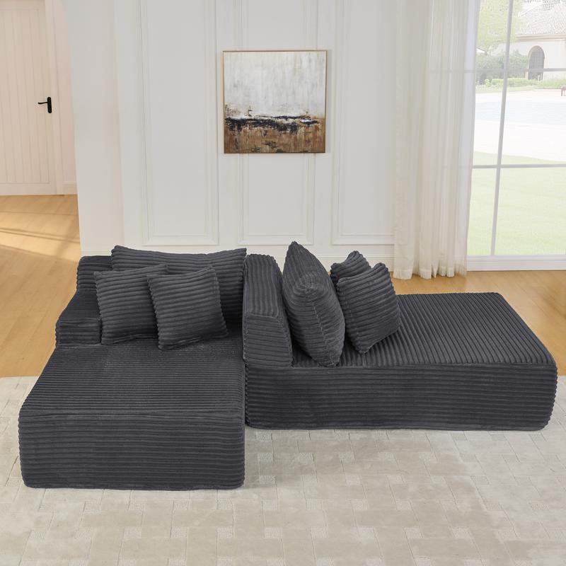 【2 Boxes Shipment】Niccae Foldable Floor Sofa Bed with 6 Pillows, Teddy Fabric, No Assembly, Full Size Mattress for Living Room, Guest Bed, Game Room