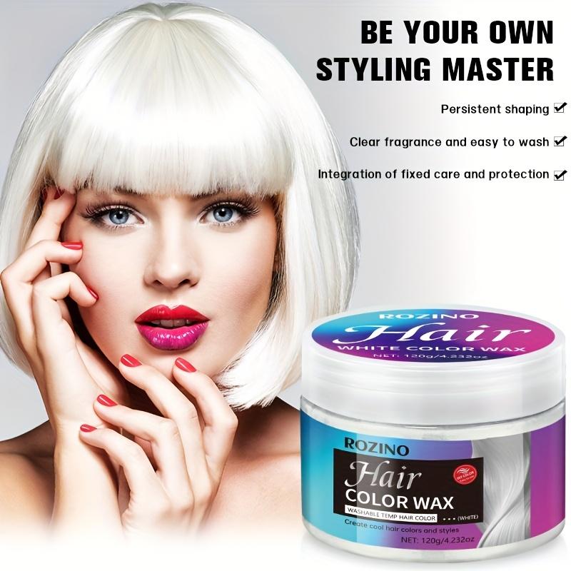 ROZINO White Temporary Hair Color Wax (4.2oz/120g) - Natural & Washable Hair Styling Pomade for Men & Women, Non-Sticky Hair Chalk for Cosplay, Halloween, Parties & Daily Use - Creates Bold White/Grey Hair Looks | TikTok Viral Hair Makeup Product