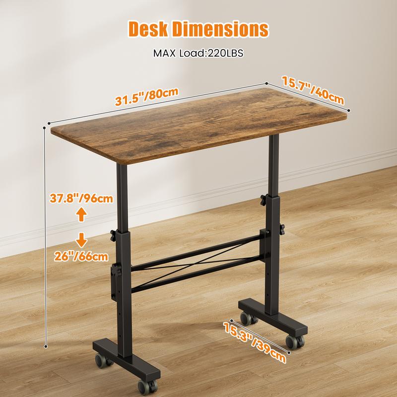 Flycity Portable vertical office desk, adjustable height standing desk, small computer, laptop, mobile vertical rolling desk with wheels, suitable for home office desk