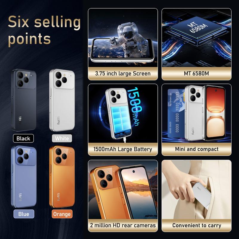 FUFFI Mini Smartphone Smart Phone 3.75-inch HD Screen Quad-core Processor 2GB + 16GB Memory 3G Network Dual SIM Dual Standby 1500mAh Battery Metal Integrated Frame 2MP Pixel Compact Stylish Android Phone