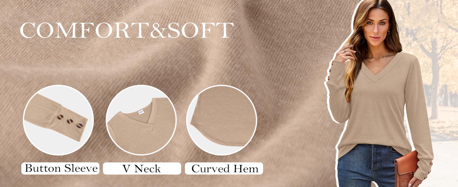 WIHOLL Long Sleeve Shirt for Women Fall Outfits 2025 Dressy Casual Fashion Clothing V Neck Tunic Tops with Button Womenswear Blouse SpringStatements
