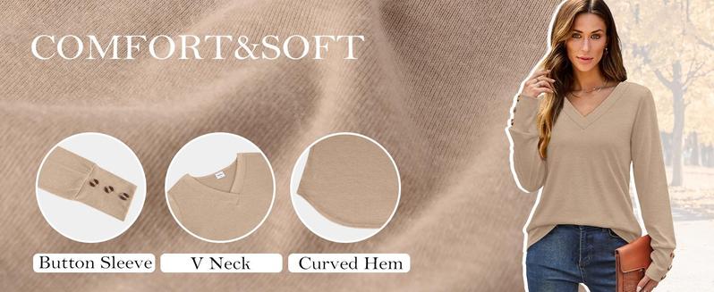 WIHOLL Long Sleeve Shirt for Women Fall Outfits 2025 Dressy Casual Fashion Clothing V Neck Tunic Tops with Button Womenswear Blouse