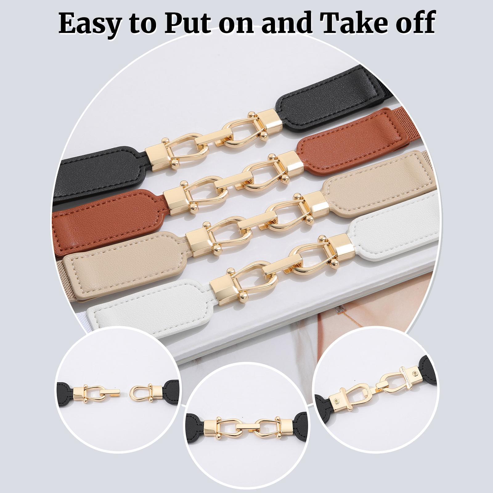 2/3Piece Suit Women's Belt Pack Skinny Stretch Belt Elastic Leather Waist Belt with Light Gold Buckle Ladies Thin Belt for Dress Jeans(70/80/90cm)