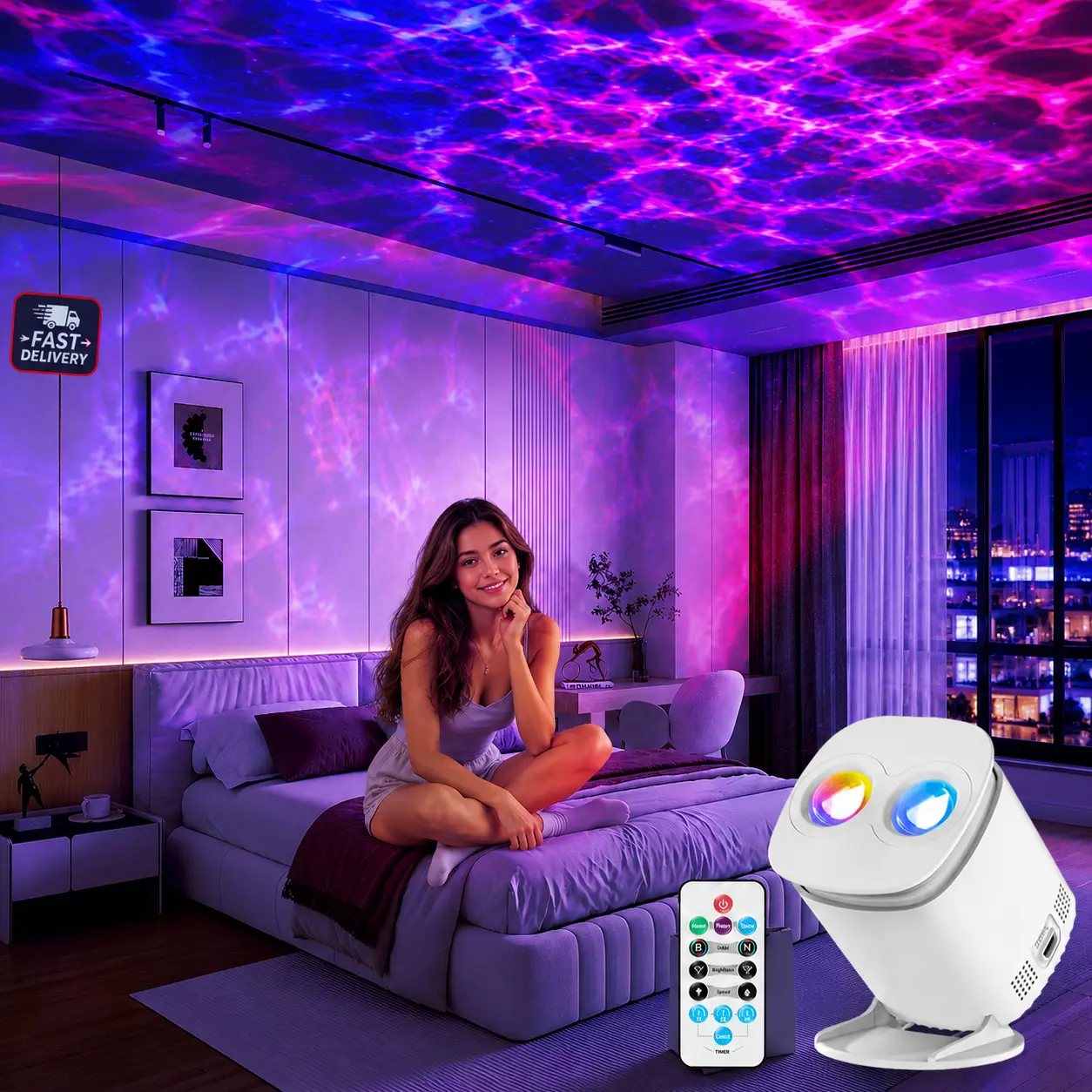 LED Galaxy Projector Lamp - Light Projector Lamp with Remote Control, Auto Timer, Nebula Lights, Bedroom Decor, Chill Room Accessory