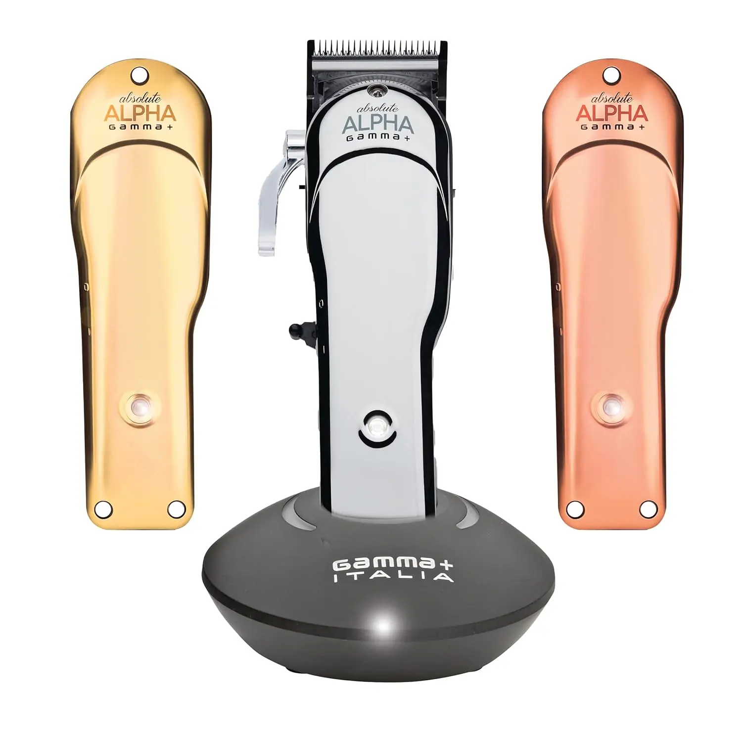 GAMMA+ Absolute Alpha Professional Modular USB Cordless Hair Clipper with 5 Dub Magnetic Guards, Titanium Blade, Adjustable Settings, Carbon Components - Matte Silver, Rose Gold, Gold