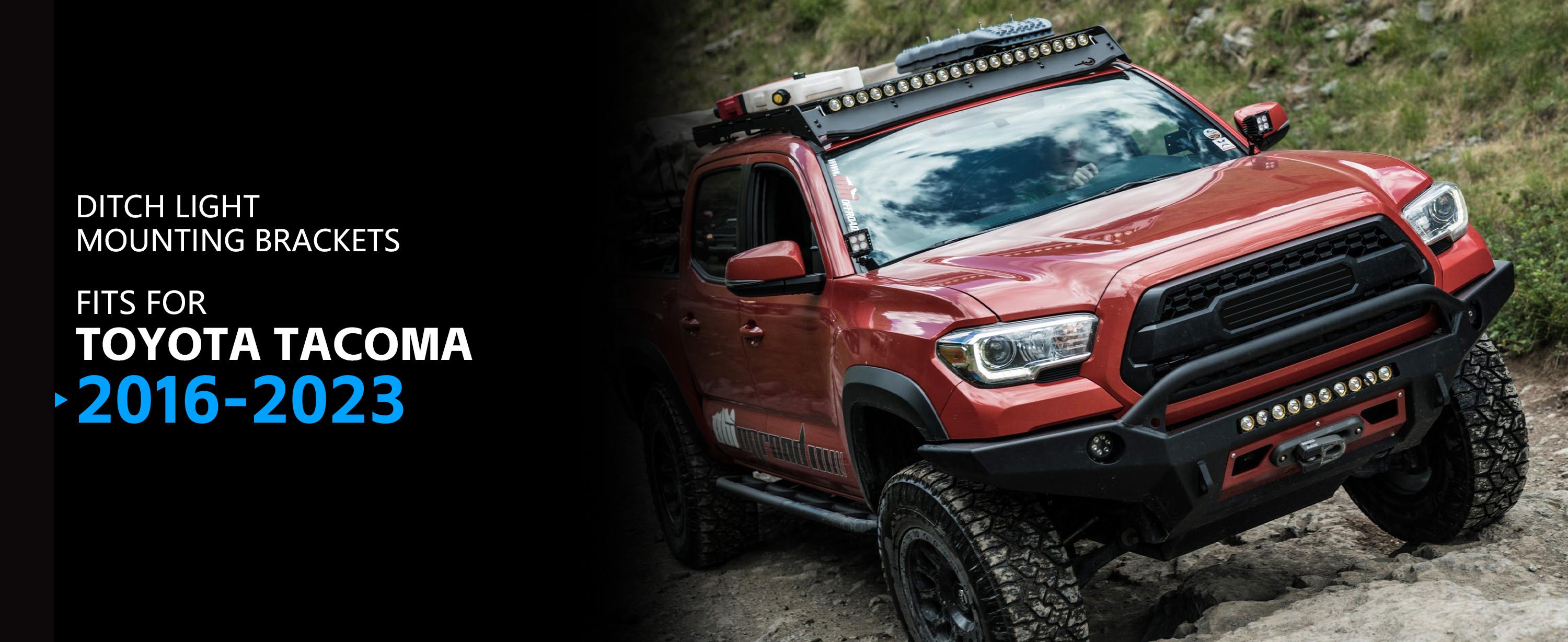 Ditch Light Brackets Hood Hinge Mount Brackets Kit for Auxiliary Offroad LED Pods Work Light Compatible with Toyota Tacoma 2016 2017 2018 2019 2020 2021 2022 2023 (Black, 2PCS)