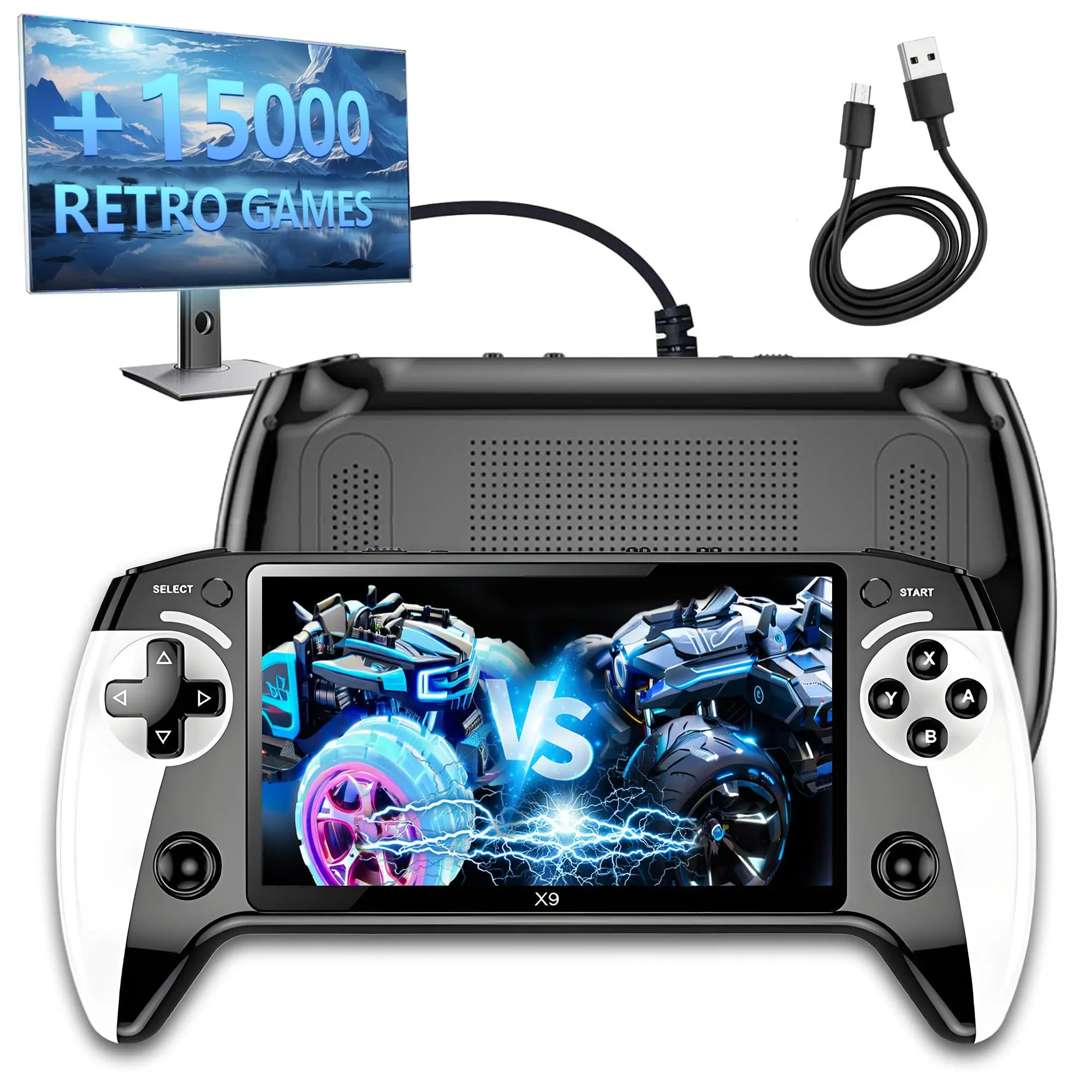 X9 Retro Handheld Game Console with 5.5-inch HD IPS Eye-Protection Screen,Retro Gaming Console with TXT E-Book,Linux System,TV Output,Compatible With 15000+ Games,External Gamepad,Music,2000mAh Handheld Console