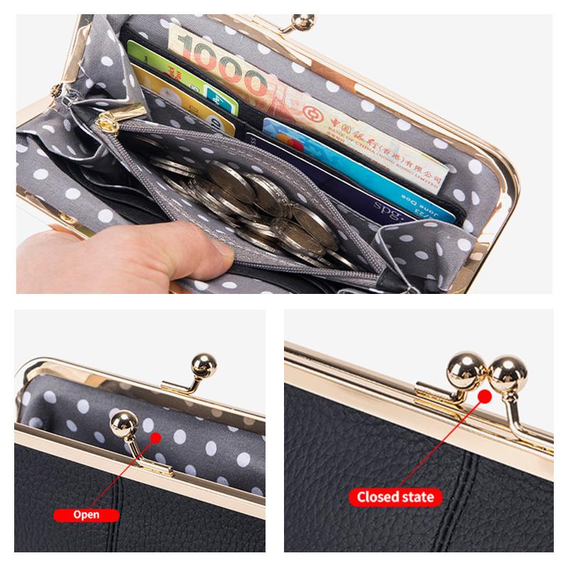 Genuine Top-Grain Leather Kiss-Lock Clutch Wallet Spacious Pebbled Texture Evening Bag for Event Goers Cocktail Parties Date Nights Weddings