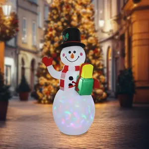 CNCEST 5ft Polyester Modern Inflatable Snowman with Built-in Blower, Color-Changing LED Lights, Outdoor Christmas Decor for Lawn & Garden, Holiday Parties