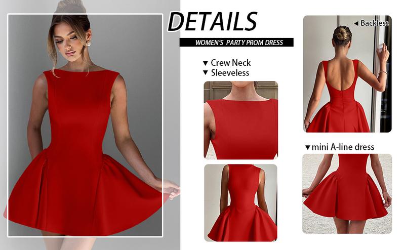OYS Women's Summer Sleeveless Crew Neck Backless A-line Mini Party Prom Dress