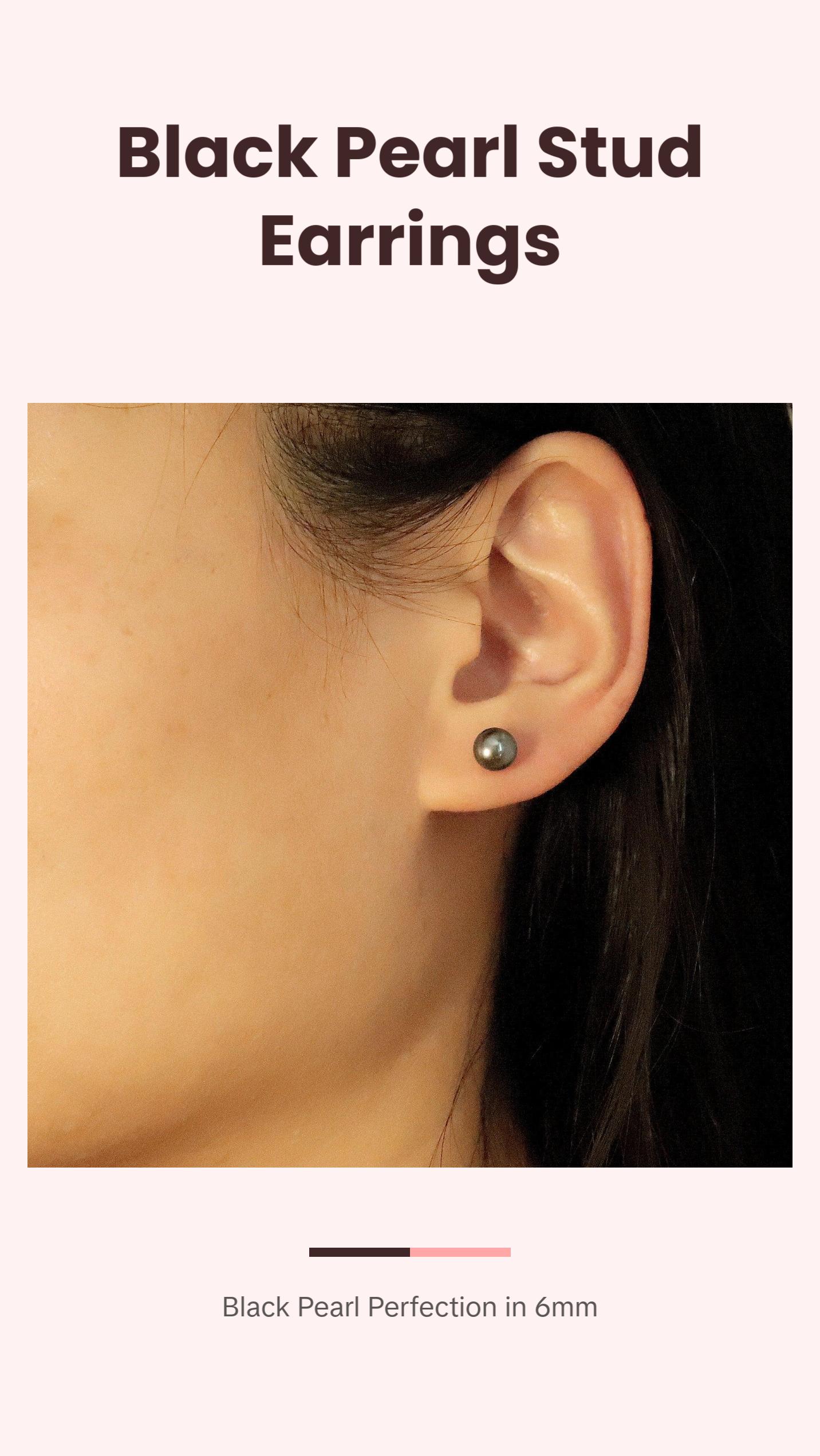 Black Freshwater 6mm Pearl Stud Earrings, Real Pearl Studs, Minimalist Style