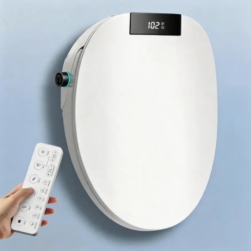 Modern Automatic Cleaning Electric Bidet Toilet Seat - Indoor Use Bathroom Tech System with Remote Control, Adjustable Warm Water, Air Dryer, Heated Seat, Oscillating Spray Wash, LED Lights, Smart Nozzle, Automatic Cleaning Toilet Seats