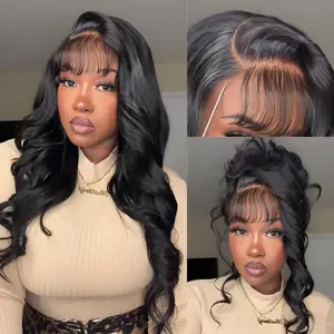 【LIVE SALE】Sunber Glueless Side-Part Fluffy Loose Wave Wig with Wispy Air Bangs 13x4 HD Lace Frontal Human Hair Wigs with Bleached Knots