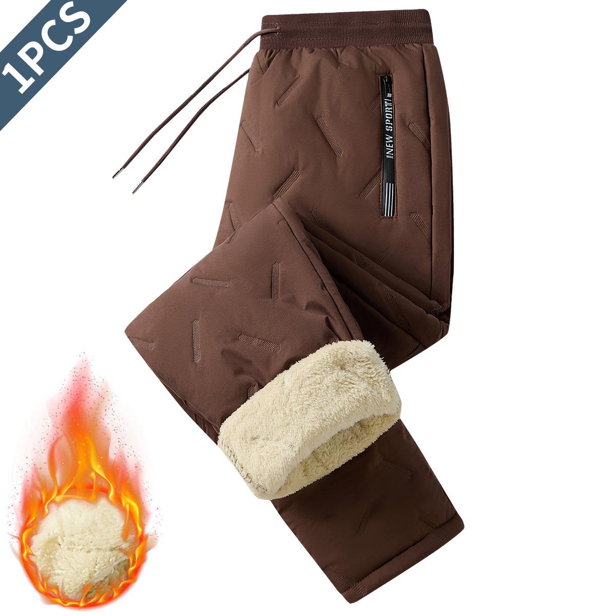 Men's Autumn And Winter Sports Pants Thick Warm Cotton Lined Casual Straight Windproof Warm Trousers,Men's Regular Fit PlainDrawstring Waist Thermal Lined JoggePants, Casual Warm Waterproof ZipperPocket Trousers for Daily Wear, Men'sBottoms for Winter