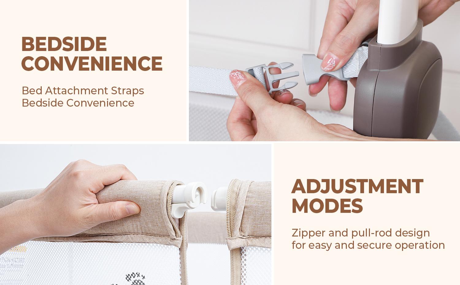 Momfann Baby Bassinet Bedside Sleeper, Upgraded Stability Bedside Crib with Full Mesh Sides, Soft Sheet, 6-Height Adjustment, Storage Basket, Easy Folding Portable Bassinet for Newborns, Oatmeal