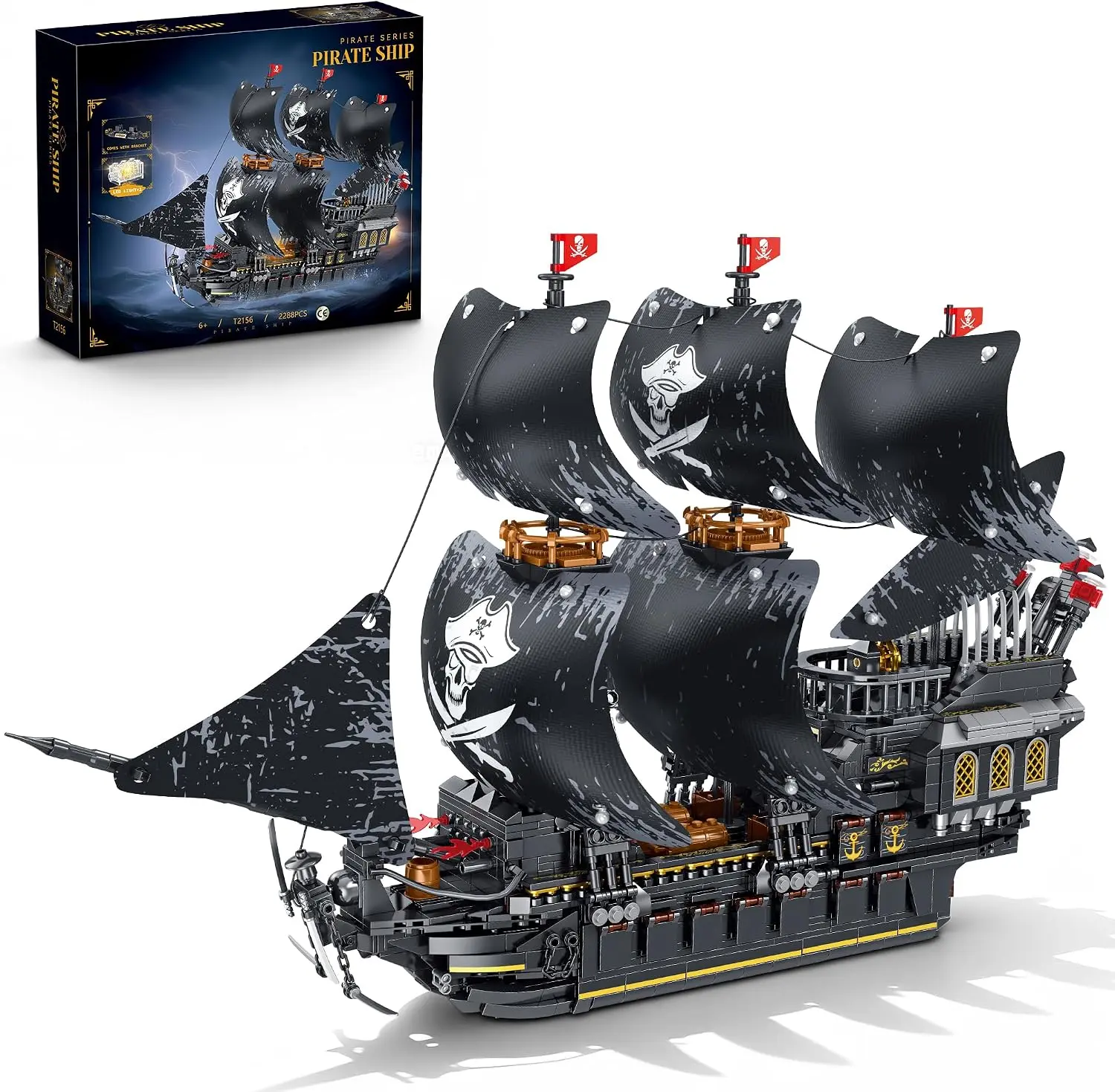 Jyrue Pirate Ship Building Set with Lights, MOC Black Pearl Building Toys Compatible with Lego, Big Boat Building Block for Adults, Collectible for Home Decor, Birthday Gift for Boys 8-14(2288Pcs) model