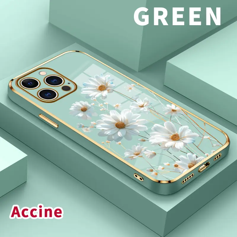 Daisy Delight Dream Luxury Plating TPU Silicone Glossy Anti-Oil Phone Case for iPhone 11,12,13,14 Plus,15 Pro Max,16,17 - Soft Protective Cover Shell for Smartphone, Handheld, Cellphone Devices with Enhanced Protection, Casing