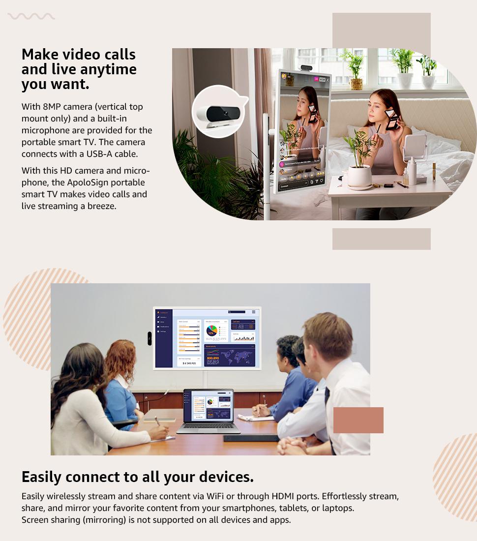 2026 Apolosign Gen 2 Portable TV, Ultra-Large 15000mAh Battery, 24 inch 32 inch True 4K UHD Portable TV, 16(8+8)GB+256GB, Google EDLA-Certified Android 15 OS, Touch Screen, Voice Remote Control, Support Google&Apolosign Calendar