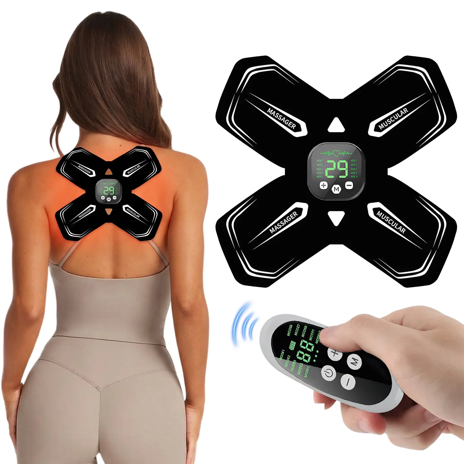 TENS Unit Muscle Stimulator, Back Shoulder Pain Relief Massager with 10 Modes & 29 Levels Adjustable Electronic Pulse Massager, Full Body Pain Relief Therapy Device