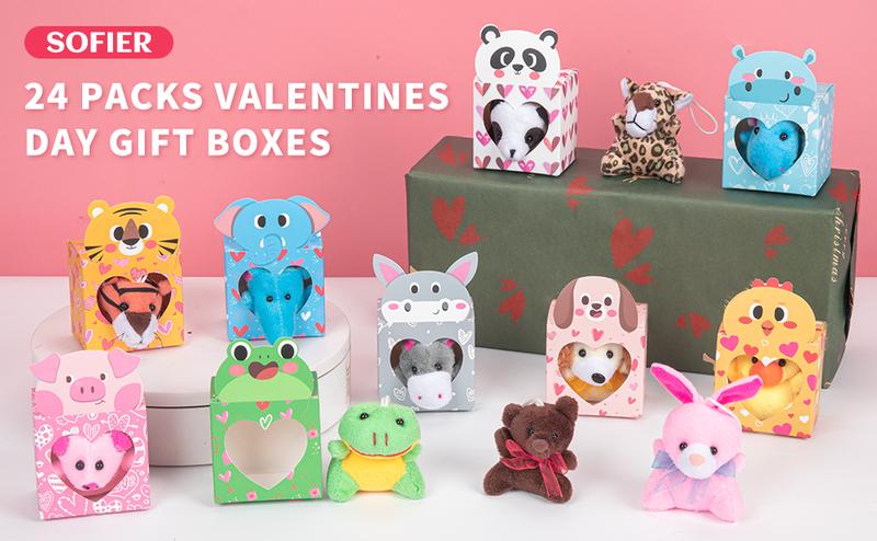 Easter Animal Plush Toy Party Favors 24 Packs Heart Boxes for Kids KeyChain Fidget Toy Classroom Gift Exchange School Rewards
