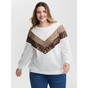 【 Comfy Chic】Bloomchic Leopard Print Sequin Contrast Sweatshirt Fit Long Sleeve Swimweek