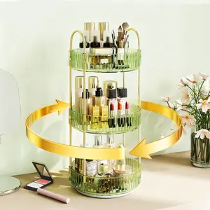 Raybee 2-3 Tier 360° Smooth Rotating Makeup Organizer, Large Capacity Acrylic Bathroom Cosmetic Holder, Dustproof Stackable Bathroom Storage Boxes for Counter, Perfume Skincare Lipstick Storage, Perfect Vanity Organizer for Girls & Moms,Valentine Gift