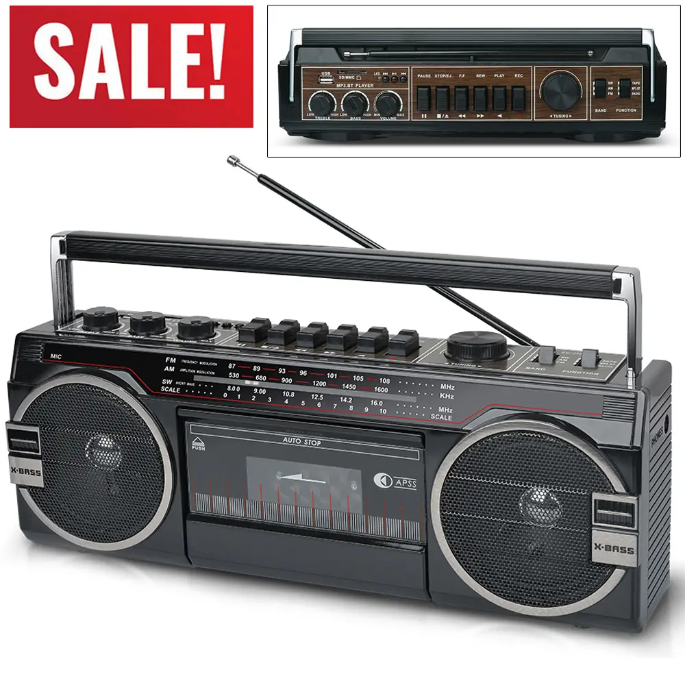 Classic Bluetooth Portable Radio Cassette Player Recorder - AM/FM/SW Receiver, Dual 3" Stereo Speakers, Built-in Microphone, Wireless Audio Support, SD Card Compatibility,back to school,back to school haul