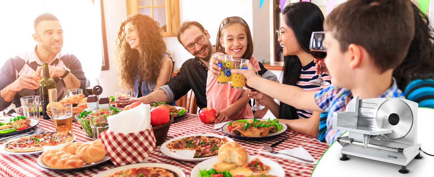 OSTBA Meat Slicer Machine for Home, Electric Deli Food Slicer with Removable 6.7” Stainless Steel Blades, 0-15mm Adjustable Thickness, Easy to Clean, 150W, Ideal for Cold Cuts, Cheese, Bread, Fruit