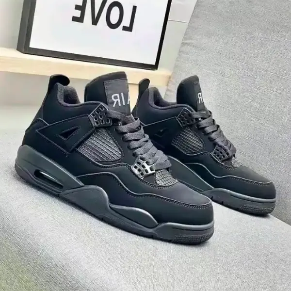 Men's Shoes Black Cat Student PracticalTraining Shoes Qiao 4 Basketball High-topCouple Board Shoes